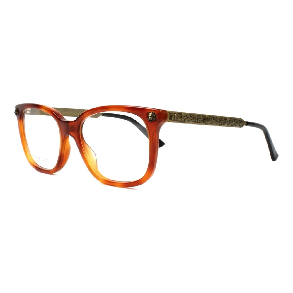 Gucci Marble Tortoise Shell Havana Print Brass Eyeglasses Eye Glasses GG0218O - Picture 2 of 13